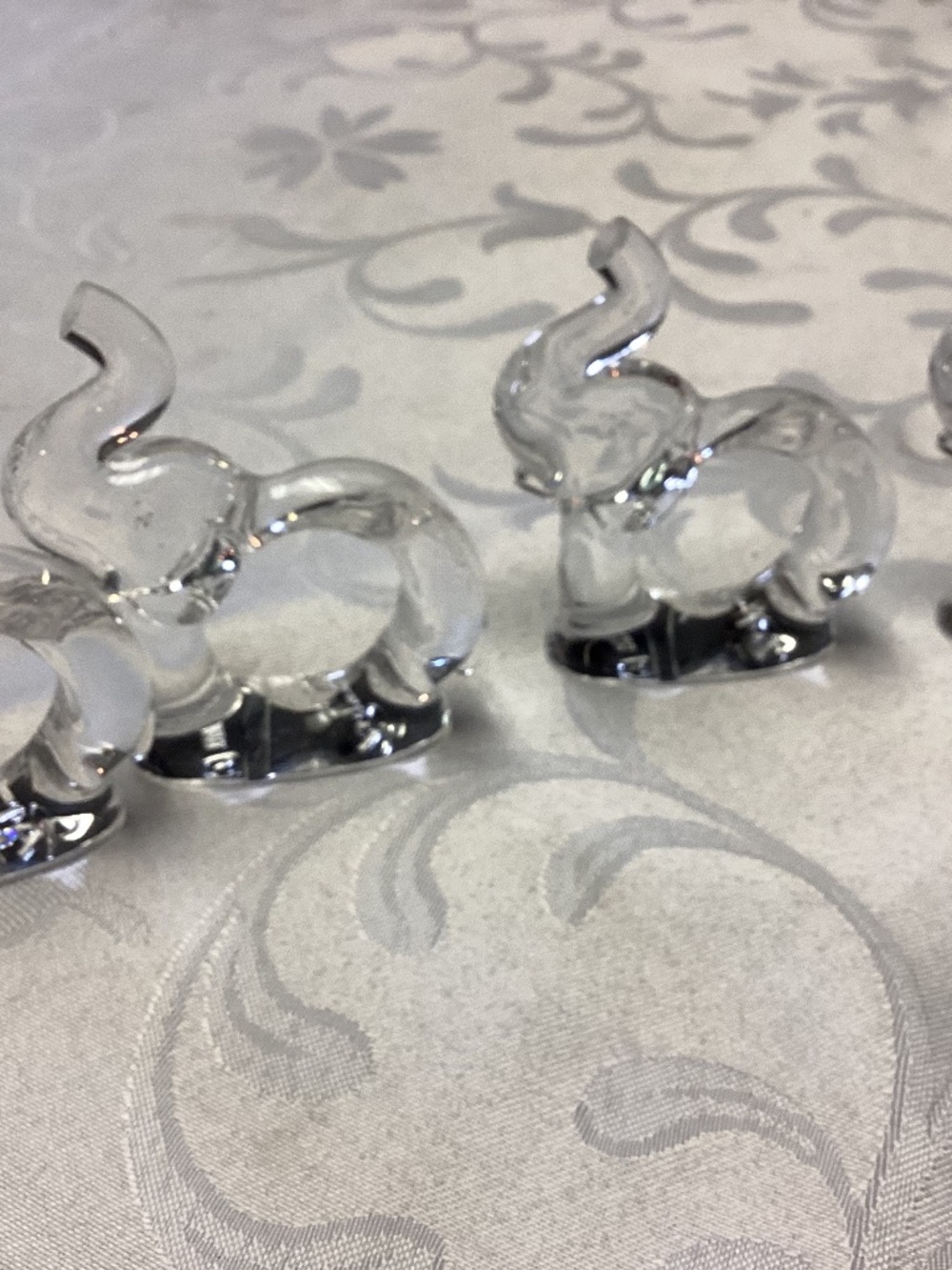 Lucite ELEPHANT TRUNK UP NAPKIN HOLDERS. BOXED CLEAR TAIWAN